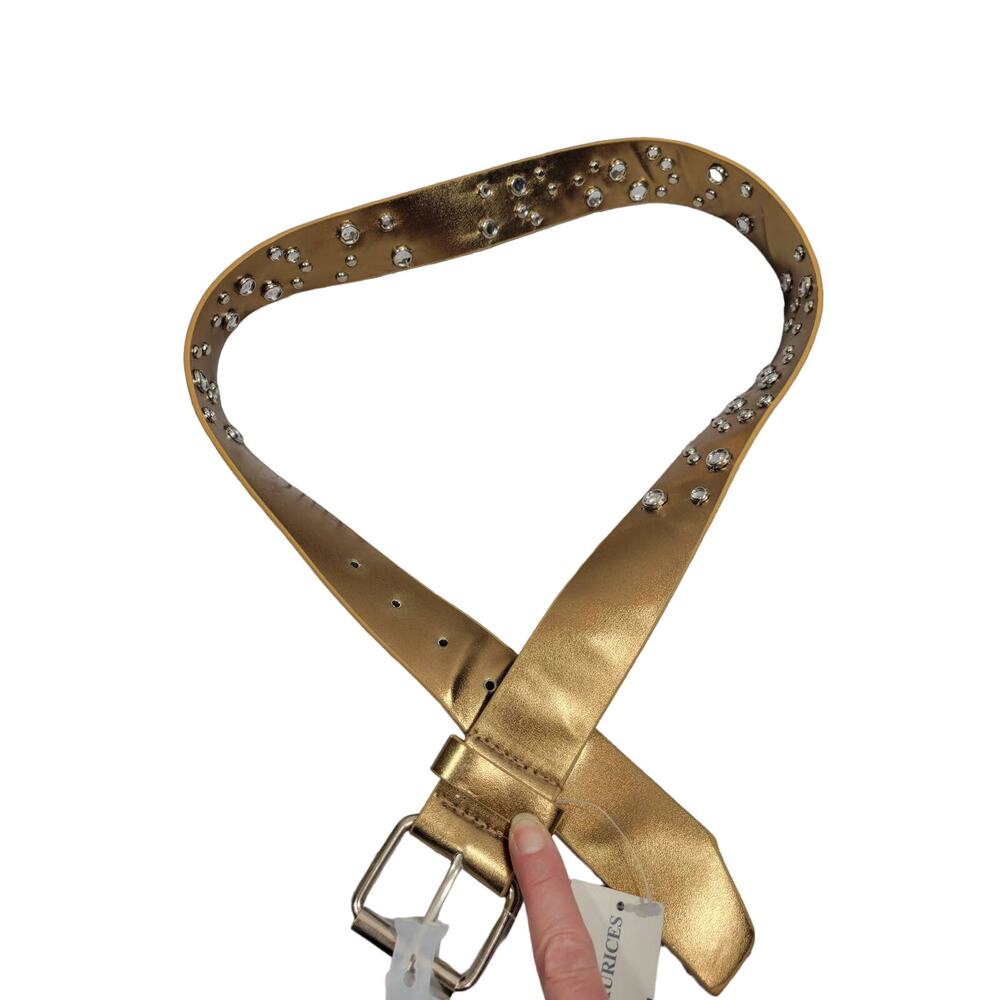 New Maurices Embellished Gem Buckle Belt Wide 1.5" Womens‎ adjustable Gold Large